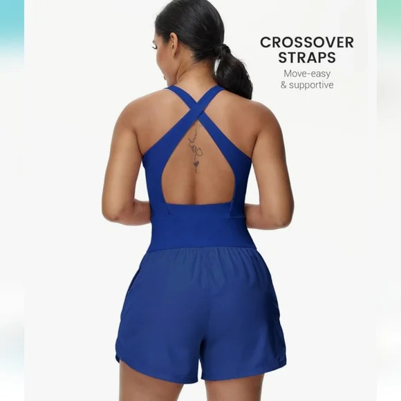 Wenlia Womens Workout Romper Tennis Dress Running Onesie Criss Cross L NWT Swim - Picture 3 of 7